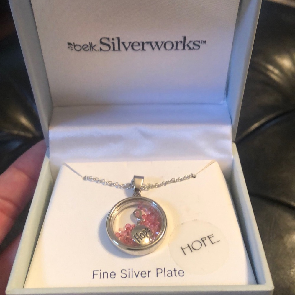 “Hope” silver plated breast cancer necklace